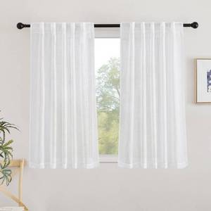 lot 2194 image: NICETOWN White Faux Linen 48 inch Curtains for Cafe, Rod Pocket & Back Tab Linen Weave Window Treatments Privacy with Light Filtering Semi Sheer Curtains for Kitchen, W42 x L48, 2 Panels