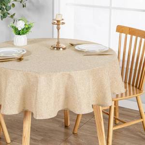 lot 2202 image: JIUZHEN Round Table Cloth Faux Linen Farmhouse Tablecloth Wrinkle and Stain Resistant Decorative Fabric Table Cover for Kitchen, Dining Room, Parties and Camping, Beige, 60 Inch Round