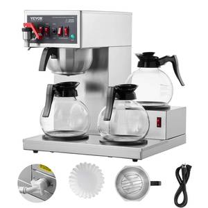 lot 5341 image: VEVOR 12 Cups Commercial Drip Coffee Maker, Coffee Maker Machine with 3 Glass Carafes and 3 Warmer Plates, Stainless Steel Pour Over Coffee Brewer with Auto Water Intake, for Restaurant Office Cafe