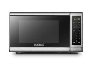 lot 5346 image: BLACKDECKER EM720CB7 Digital Microwave Oven with Turntable Push-Button Door, Child Safety Lock, 700W, Stainless Steel, 0.7 Cu.ft