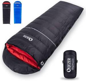 lot 5349 image: QEZER Down Sleeping Bag for Adults 600 Fill Power Down Sleeping Bag Cold Weather Ultralight Sleeping Bag with Compression Sack for Backpacking, Camping, Hiking (1000g Down Filling-Black-Right Zip)