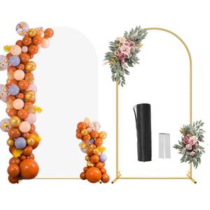 lot 5350 image: 7.25 FT Wedding Arch Backdrop Stand and White Arch Cover Set, Metal Arch Stand with Arch Stand Cover for Birthday Party Wedding Ceremony Bridal Baby Shower Event Decor