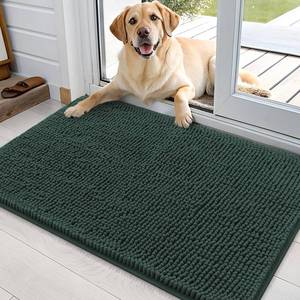 lot 5357 image: OLANLY Dog Door Mat for Muddy Paws 36x24, Absorbs Moisture and Dirt, Absorbent Non-Slip Washable Doormat, Quick Dry Chenille Mud Mat, Entry Indoor Entryway Carpet for Inside Floor, Blackish Green