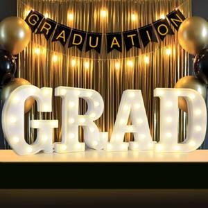 lot 5364 image: 2025 Graduation Decorations, 4 LED Light Up Letters GRAD Sign for Class of 2025, Battery Operated Marquee Letter Lights GRAD Sign for High School Senior College Graduation Party Favor Supplies-White