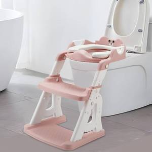 lot 5366 image: PandaEar Potty Training Seat with Step Stool Ladder, Toddler Toilet Seat for Kids Boys Girls, Comfortable Safe Potty Seat with Anti-Slip Pads Ladder & Bear Design -Pink
