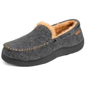 lot 5379 image: Zigzagger Mens Moccasin Slippers Memory Foam House Shoes, Indoor and Outdoor Warm Loafer Slippers, Felt grey, 9 M US