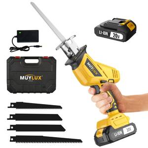 lot 5395 image: Cordless Reciprocating Saw, Electric Saw with Battery & Charger, 20V Battery Power Saws, 0-3000 SPM Variable Speed, Tool-Free Change, 4 PCS Blades for Wood Metal PVC Pipe Tree Cutting