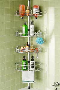 lot 5396 image: HAMITOR Corner Shower Caddy Tension Pole 4-Tier Rust-Resistant Adjustable Bathroom Organizer Shelves - 47-121 Inch No-Drill Quick Installation - Space-Saving Storage for Renters Family - Silver Gray