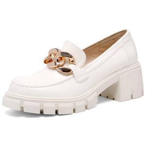 lot 5401 image: STUNAHOME Womens Platform Loafers with Chain Fashion Round Toe Slip On Chunky Heel Lug Sole Loafers Shoes Penny Casual Business Shoes, White Size 8 12