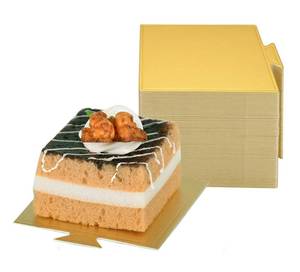 lot 5406 image: YYaaloa 100pcs 3.3 Inch Mini Square Golden Cake Boards Mousse Cupcake Base Paper Plates Dessert Board Base for Cake DIY, Baking Dessert Party Wedding Birthday (Square, 100pcs)