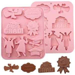 lot 6002 image: A1 Piece Graduation Theme Silicone Chocolate Molds Graducation Cap, Diploma and More Shape 3D Chocolate Candy Moulds for Graduation Season