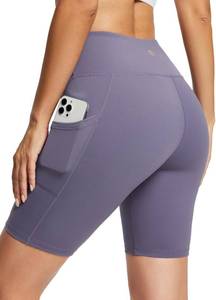 lot 6004 image: baleaf Biker Shorts Women Yoga Gym Workout Spandex Running Volleyball Tummy Control Compression with Pockets Soft 8 Purple L