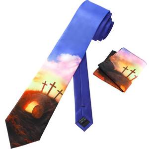 lot 10104 image: Skicuff 2 Pcs Easter Tie and Pocket Square Set Easter Men Cross Ties Handkerchief Religious Necktie Jesus Resurrection Tie Christian Ties for Church Business Formal Men Party Decor (2 boxes)