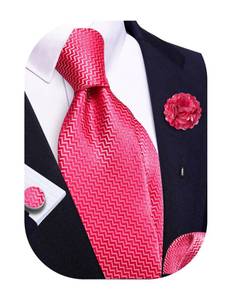 lot 10109 image: Barry.Wang 63inch Tie Sets for Men Handkerchief Cufflinks Necktie Stripe Woven Lapel Pin Brooch Solid Silk 2.75 Necktie Formal Business Wedding