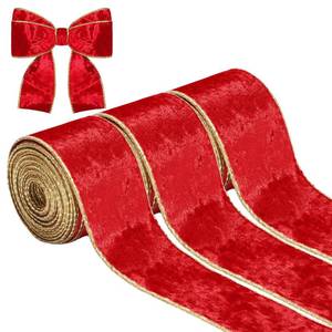 lot 10125 image: 3 Rolls Camel Velvet Wired Ribbon for Christmas Tree Decoration 2.5 Inch Metallic Red Velvet Christmas Ribbon for Gift Wrapping Crafts Wreaths Supplies Wedding Invitations Bridal Bouquets Home Decor (3pk)