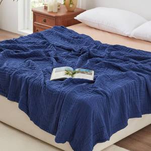 lot 11460 image: Loves cabin 6 Layer 100% Cotton Muslin Blanket, 108x90 Muslin King Size Blanket for Bed Couch, Lightweight and Breathable Cotton Gauze for Adult, Navy Blue