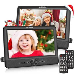 lot 11469 image: WONNIE 10 Inch Car DVD Players, Portable DVD Player Dual Screen Play Two Different or The Same Movie with 2 Headrest Mount, 5H Rechargeable Battery, Last Memory, AV Outin, Support USBSDSync TV