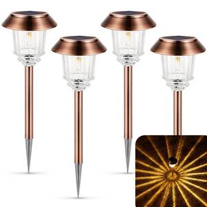 lot 11470 image: XMCOSY Solar Lights Outdoor Waterproof, 4 Pack Solar Lights for Outside, 10-40 LM Dimmable LED Glass Outdoor Solar Lights for Yard Pathway Garden Lawn Driveway Walkway (Warm White)