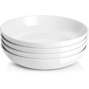 lot 11475 image: DOWAN 9.75 Pasta Bowls Set of 4, Large Shallow White Ceramic Salad Bowls, 50oz Wide Dinner Bowls for Pasta, Soup, Salad & Stew, Microwave & Dishwasher Safe, Housewarming Gift