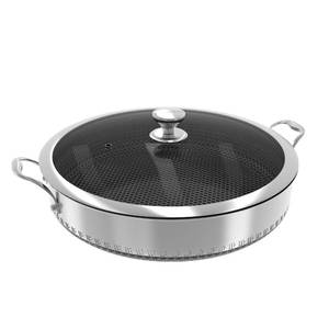 lot 11488 image: CATHYLIN 316L Stainless Steel 8QT Frying Pan Hex Nonstick Wok with Lid, Two Handle to Hold, PFOA Free, Dishwasher Oven Safe (8QT)