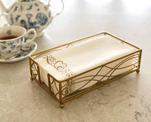lot 11496 image: Chez JuJu Antique Gold Elegant Sturdy Guest Napkin Holder  Premium Disposable Paper Hand Towel Storage Tray Caddy  Classic Brass Vintage Bronze  Bathroom Kitchen Dining Table Wedding Party D�cor