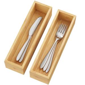 lot 11499 image: BAMEOS Kitchen Drawer Organizer,Small Silverware Drawer Organizer,Bamboo Utensil Organizer for Bathroom, Dressing Room, Office, Pantry (Natural, 11x 3) Set of 2
