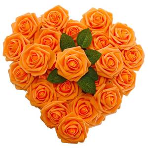 lot 11506 image: Isquene 25PCS Orange Roses Artificial Flowers with Long Stem Real Touch Fake Foam Roses for Decoration DIY Wedding Bouquets Centerpieces Bridal Shower Flower Arrangements Home Decor