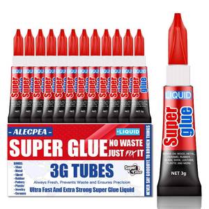 lot 12307 image: 3 Gram (Pack of 5) Single Use Super Glue Liquid, Super Fast, Thin & Strong Adhesive Superglue, Cyanoacrylate Glue for Hard Plastics, DIY Craft, Ceramics, Leather, Metal Etc