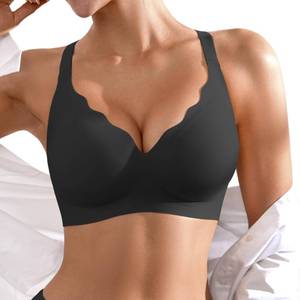 lot 12308 image: Seamless Wireless Bra for Women with Support - No Underwire Full Coverage Push Up Comfort Bras - Back Fat Smoothing No Wire Bralette for Womens - Padded Soft Lift Bralettes(Black,XXL)