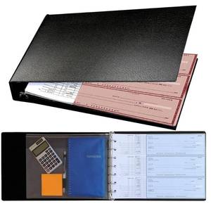 lot 12324 image: Office Werks Premium 7 Ring Check Binder for Business Checks, 600 Checks Capacity for 9 x 13 Sheets, Sleek Black Textured Vinyl Check Book Cover with Zip Pouch and Calendar