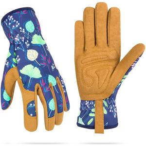 lot 12338 image: WOHEER Leather Gardening Working Gloves for Women, Abrasion Garden Gloves Scratch Resistant Breathable for Weeding, Digging, Planting, Raking & Mowing (Medium)