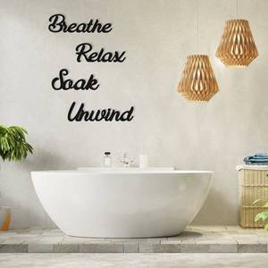 lot 12343 image: Jetec 4 Pcs Relax Soak Unwind Breathe Wooden Sign Aesthetic Bathroom Quotes Decor for Shower Toilet Cursive Wall Plaques Set Spa & Dressing Room Inspirational Art(Words,Black)