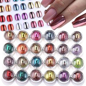 lot 12347 image: 24 Colors Chrome Powder for Nails Set Metallic Mirror Nail Art Glitter Rubbing Powders Green Pink Silver Gold Magic Nail Chrome Dust DIY Home Salon Nail Art Decoration with 10pcs Sponge Sticks
