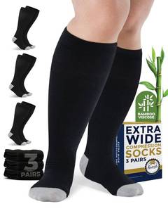 lot 12370 image: Pembrook 3 Pairs Plus Size Compression Socks Wide Calf - Bamboo Viscose Compression Socks Men XXL, Knee High, Black