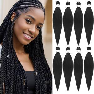 lot 12373 image: Braiding Hair Pre stretched 18 Inch 8 Packs Pre stretched Braiding Hair Ago Black Pre Stretched Hair For Braiding Yaki Texture Synthetic Hair Extension Itch Free Hot Water Setting(18, 1B#)