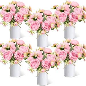 lot 13050 image: Solsew 6 Sets Artificial Peonies Flower Peony Bouquet with Galvanized Metal Pot Silk Fake Peonies Faux Flower Arrangements for Wedding Table Centerpiece Party Home Room (Pink)