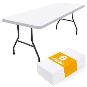 lot 13052 image: Smiry 6 Pack Rectangle Picnic Table Cloth, Waterproof Elastic Fitted Tablecloths, Washable Polyester Rectangular Patio Table Cover for Camping, Indoor and Outdoor (White, 30x96)