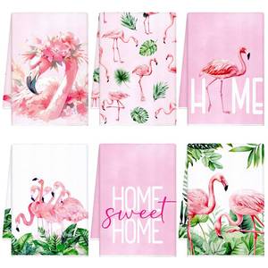 lot 14086 image: Geyoga 6 Pcs Summer Floral Kitchen Towels Flamingo Dish Hand Towels Sunflower Daisy Flower Wildflower Tea Cloths for Kitchen Bathroom Decor,16 x 24 Inch(Pink, White,Flamingo)