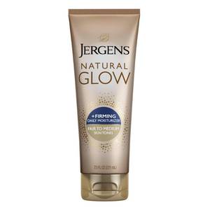 lot 14095 image: Jergens Natural Glow Firming Self Tanner Body Lotion, Fair to Medium Skin Tone, Sunless Tanning Moisturizer with Collagen and Elastin. Helps to Visibly Reduce Cellulite, 7.5 Fl Oz