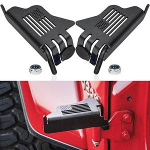 lot 14100 image: Front Foot Pegs For Jeep Wrangler 2007-2025 JK JL Gladiator JT Exterior Door Hinge Rest Pedals Foot Rest Kick Panels Accessories with US Flag Metal Black Powder Coating (2 PACK)