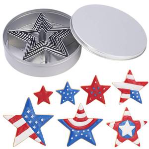 lot 14101 image: 7-Piece Star Cookie Cutter Set with Metal Storage Tin  Stainless Steel Baking Tools for Cookies, Biscuits, Sandwiches  Kids Holiday Party Gift, Food Safe & Dishwasher Safe