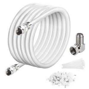 lot 14105 image: Elecan 15 Ft RG6 Coaxial Coax Cable Connectors Set, Quad Shielded High-Speed Internet 3 GHZ, Broadband Digital TV Aerial, Soft Satellite Cable Extension Double Rubber O-Ring AdapterTiesClips-White