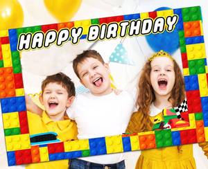 lot 14107 image: Building Block Birthday Party Photo Booth Props Frame Block Party Supplies Building Block Birthday Party Favors for Building Blocks Birthday