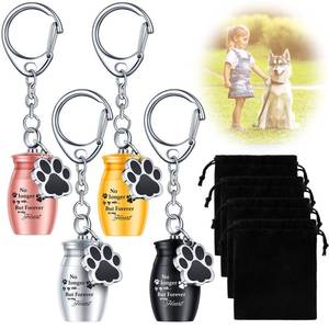 lot 14115 image: Batiyeer 4 Pcs Pet Urns Keychain for Dogs Ashes Keepsake Stainless Steel Small Pet Cremation Keepsake for Dogs Cats Ashes with Black Velvet Storage Bags, Puppy Cremation Jewelry Paw Charm