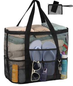 lot 14124 image: iminuo Mesh Beach Bag Vacation Essentials - Large Tote Pool Bag for Women Vacation Essentials Beach Accessories