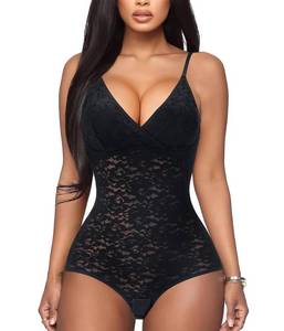 lot 14127 image: BRABIC Lace Bodysuit for Women Tummy Control Shapewear Sleeveless Tops V-Neck Backless Camisole Jumpsuit Shaper (Black, X-Large)