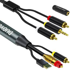 lot 14129 image: DUOYUTING Digital to Analog 3.5mm AUX Audio Cable, Coaxial to RCA Adapter, All-in-one DA Audio Converter, for TVPS4XboxDVD SPDIFTOSLINKOptical Port to Sound Box Amplifier Headphones 10FT