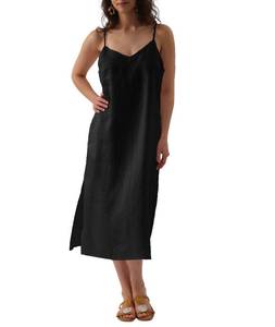 lot 6034 image: Amazhiyu Womens Pure Linen Summer V Neck Midi Spaghetti Strap Slip Dress with Pockets Black, Small