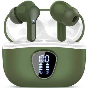lot 6037 image: Wireless Earbuds, Bluetooth 5.4 Headphones HiFi Stereo, Bluetooth Earbuds with ENC Noise Cancelling Mic, IP7 Waterproof in Ear Earphones, 48H, LED Display Ear buds for Pad Workout Sports, Retro Green