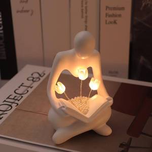 lot 6042 image: ITOWNKN Reading Sculptures Tulip Lamp,Thinker Statue Figurine Battery Powered Night Light,Modern Abstract Home Decoration, Living Room Bookshelf Office Shelves Desk Decor,Aesthetic Gift
